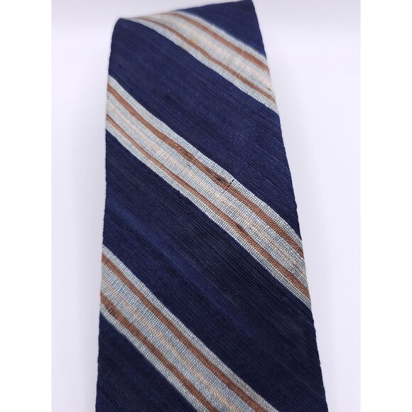 Vintage Lilly Dache Paris-Los Angeles Blue & Beige Striped Silk Tie - Picture 6 of 12